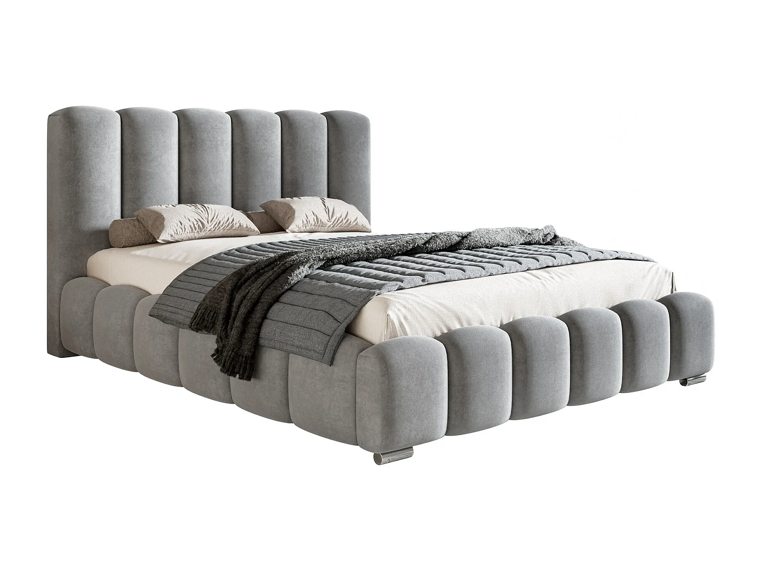 Łóżko dwuosobowe 200x200 cm Pearl - gruba pianka, nowoczesny styl, łóżko z pojemnikiem i metalowym stelażem - jasny szary (Amor Velvet 4318) 3631063 - obrazek 1