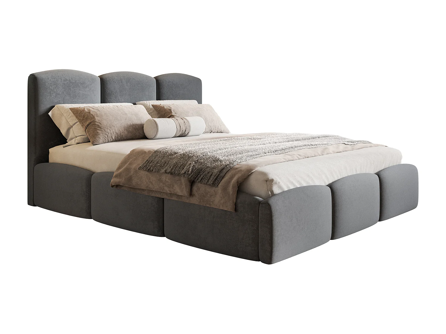 Łóżko dwuosobowe 160x200 Roma Slim - gruba pianka, stelaż metalowy, pojemnik - aksamit ciemny szary (Amor Velvet 4321) 4866487 - obrazek 1