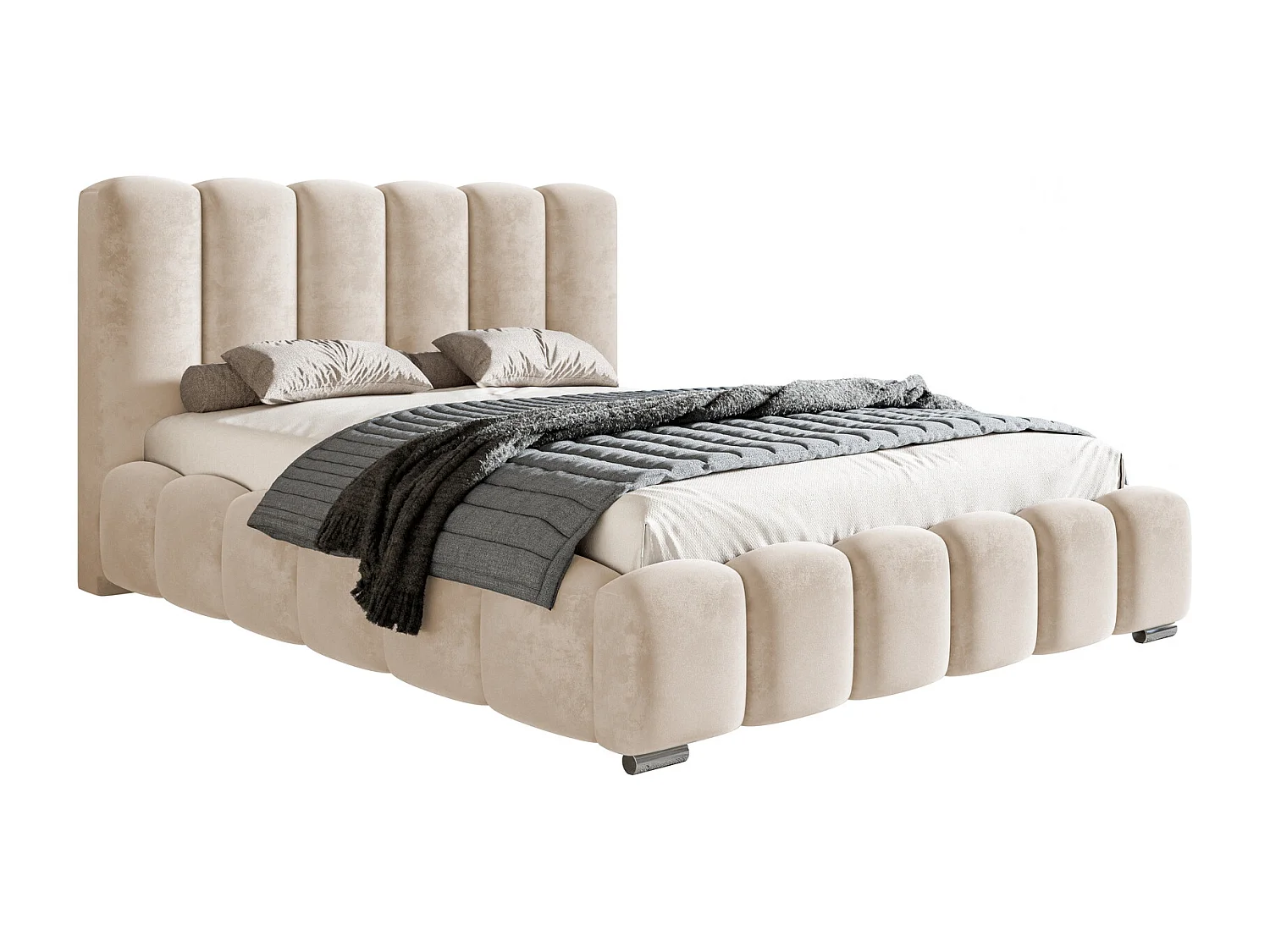 Łóżko dwuosobowe 160x200 cm Pearl - gruba pianka, nowoczesny styl, łóżko z pojemnikiem i metalowym stelażem - beżowy (Amor Velvet 4304) 4866541 - obrazek 1