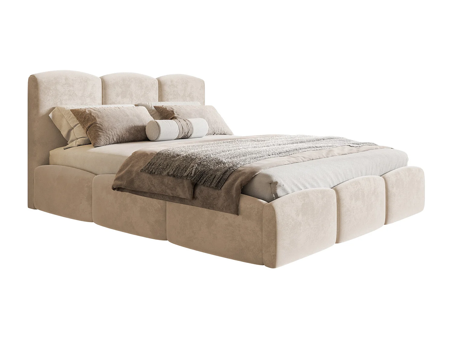 Łóżko dwuosobowe 140x200 Roma Slim - gruba pianka, stelaż metalowy, pojemnik - aksamit beżowy (Amor Velvet 4304) 4866650 - obrazek 1