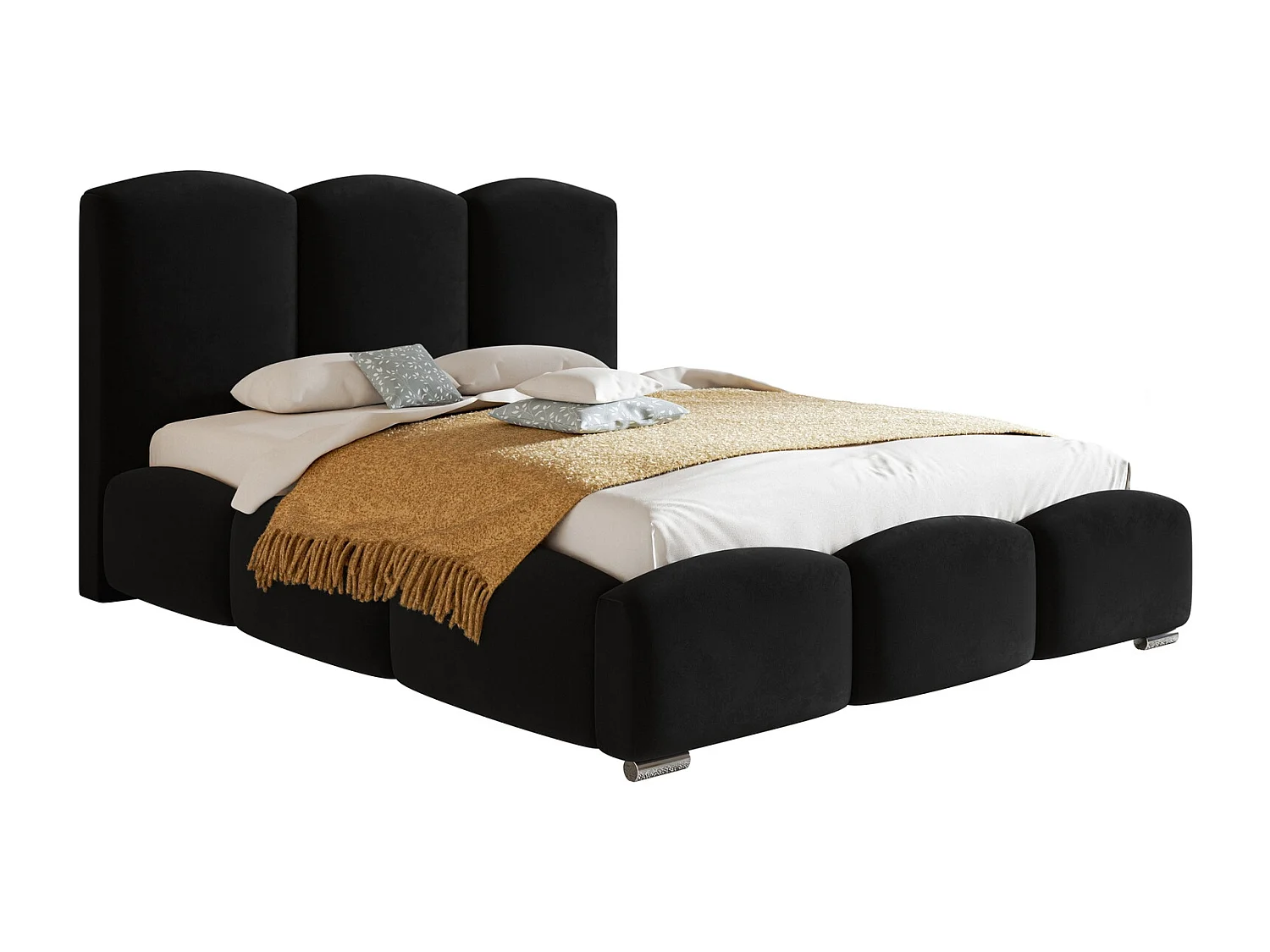 Łóżko dwuosobowe 140x200 Roma z pojemnikiem - łóżko tapicerowane, stelaż metalowy, welur - czarny (Amor Velvet 4322) 4866703 - obrazek 1