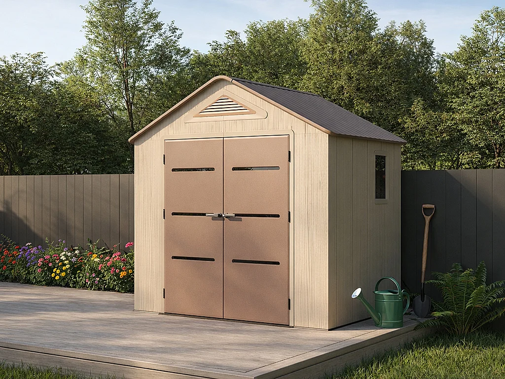 Domek ogrodowy z żywicy w kolorze beżowym i brązowym 4,5 m² z podłogą – grubość 22 mm – ANTEVA 4762901 - obrazek 1