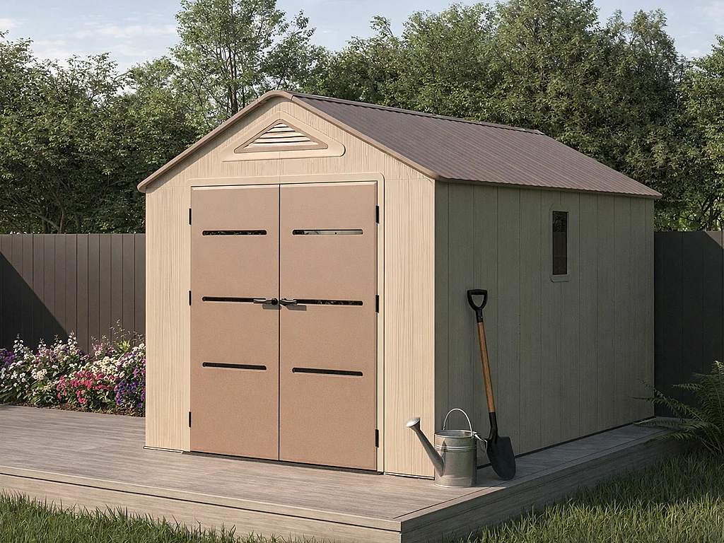 Domek ogrodowy z żywicy w kolorze beżowym i brązowym 9,5 m² z podłogą – grubość 22 mm – ANTEVA 4762902 - obrazek 1