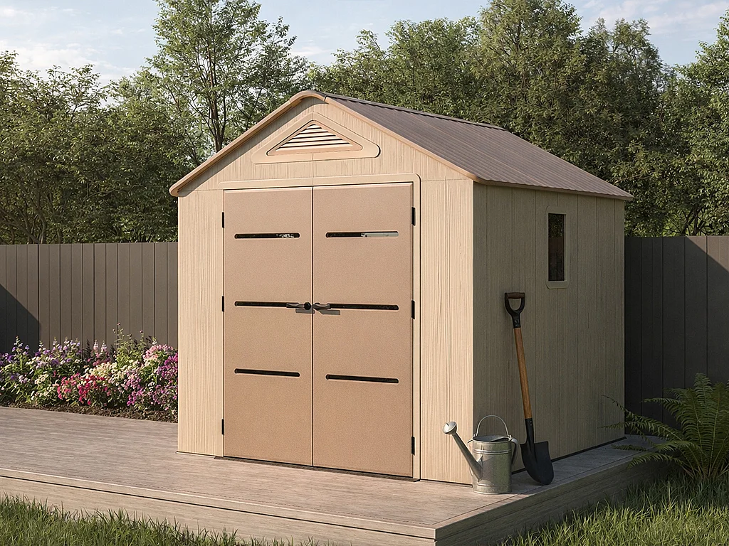 Domek ogrodowy z żywicy w kolorze beżowym i brązowym 6,15 m² z podłogą – grubość 22 mm – ANTEVA 4762899 - obrazek 1