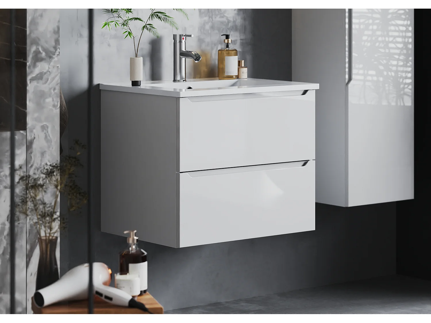Biała Szafka pod Umywalkę 60cm 2 Szuflady Etna 4620377