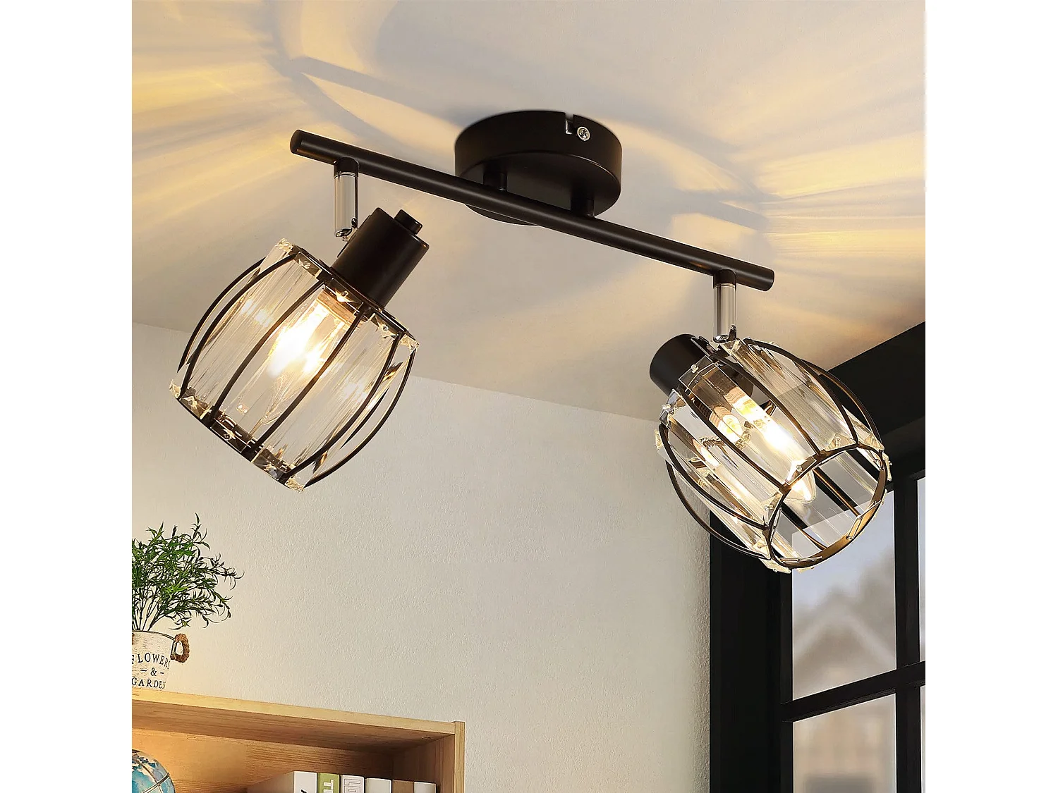 2er Vintage Black Crystal Ceiling Spotlight E14 Do korytarza przemysłowego Obrotowy 350° 3948694