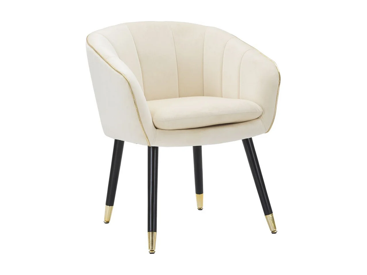 Fotel Paris Glam Cream and Gold – tapicerowany fotel z tkaniny z czarnymi drewnianymi nogami i złotymi detalami, wymiary 62x58x78 cm 3578806 - obrazek 1