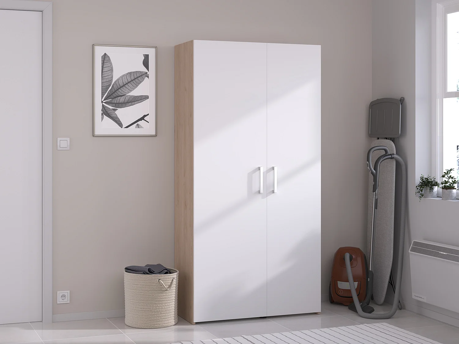 Szafka na pralnię – Jasny naturalny i biały – S92 x W184 cm – ERKANO 4805971 - obrazek 1