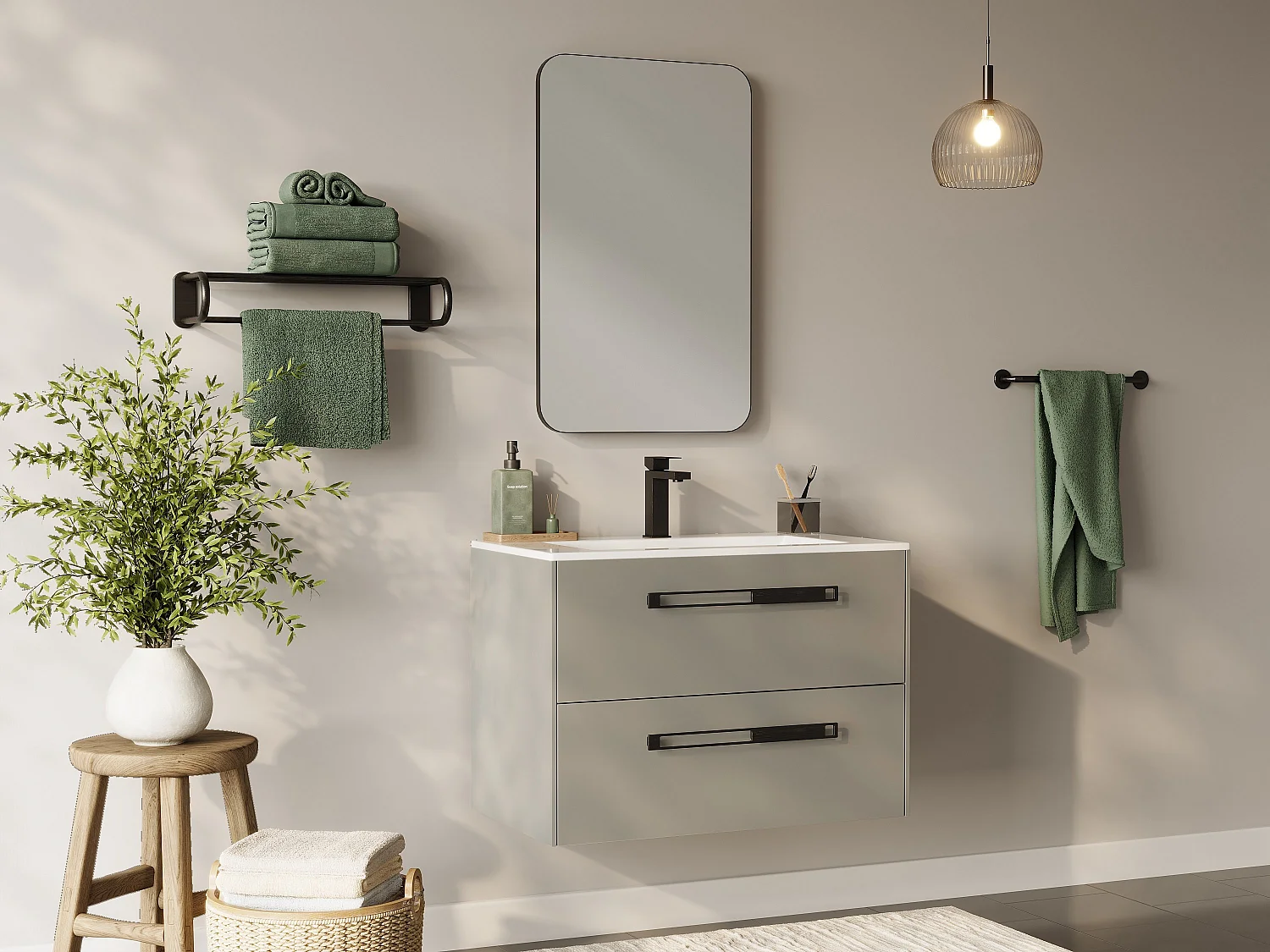 Podwieszana szafka pod umywalkę z aluminiowymi uchwytami - Szara - 80 cm - FELNA 4319099 - obrazek 1