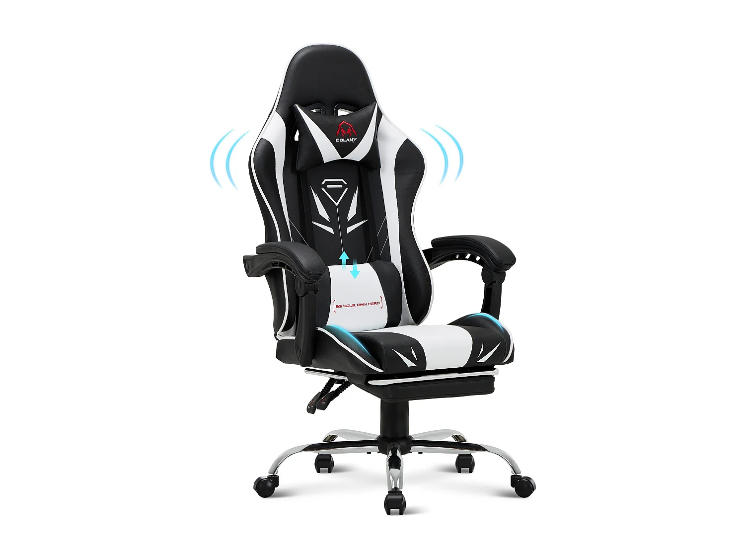 Ergonomiczny fotel gamingowy z podnóżkiem, maksymalne obciążenie 136 kg – Czarny 4841931 - obrazek 1