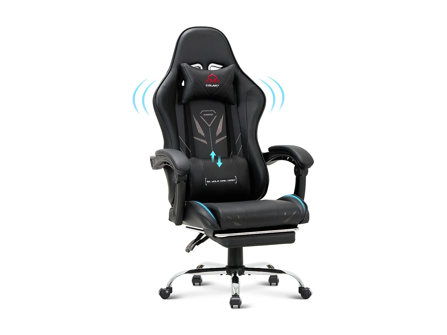 Ergonomiczny fotel gamingowy z podnóżkiem, maksymalne obciążenie 136 kg – Czarny 4841933 - obrazek 1