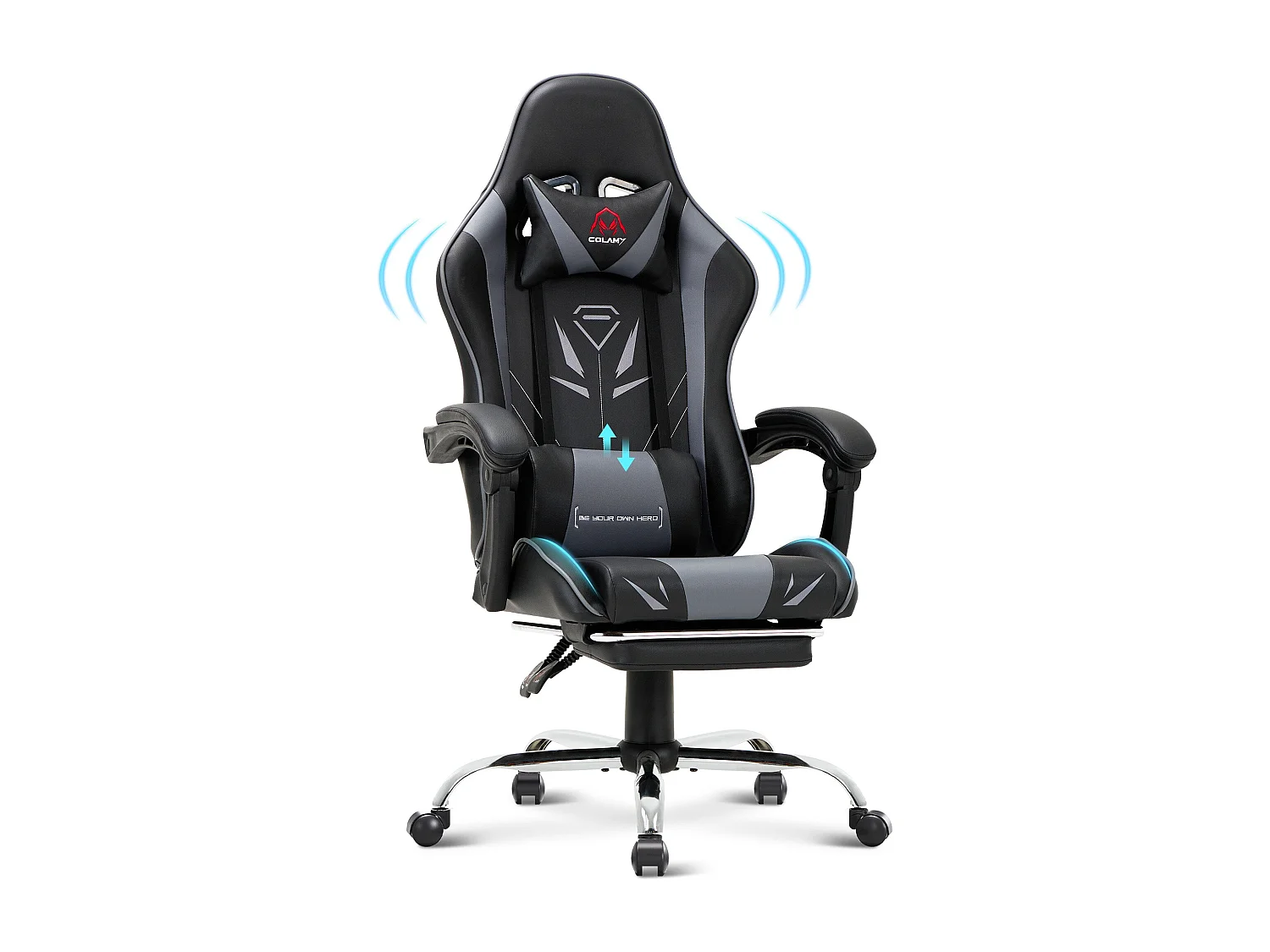 Ergonomiczny fotel gamingowy z podnóżkiem, maksymalne obciążenie 136 kg – Czarny 4841943 - obrazek 1