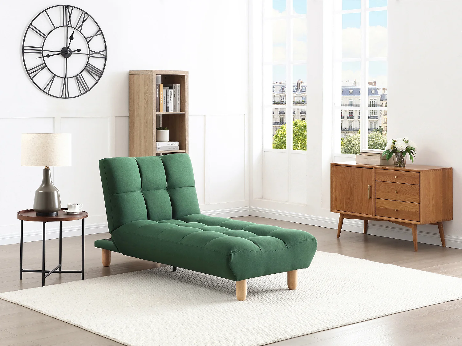 Szezlong z zielonego materiału ESTEBAN 4799956 - obrazek 1