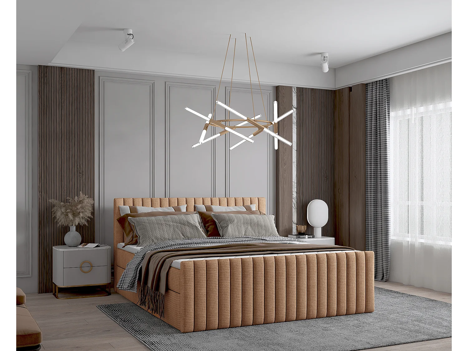 Łóżko kontynentalne boxspring DEMETER 180x200 cm w tkaninie FLOW 8 pomarańczowej 4882279 - obrazek 1