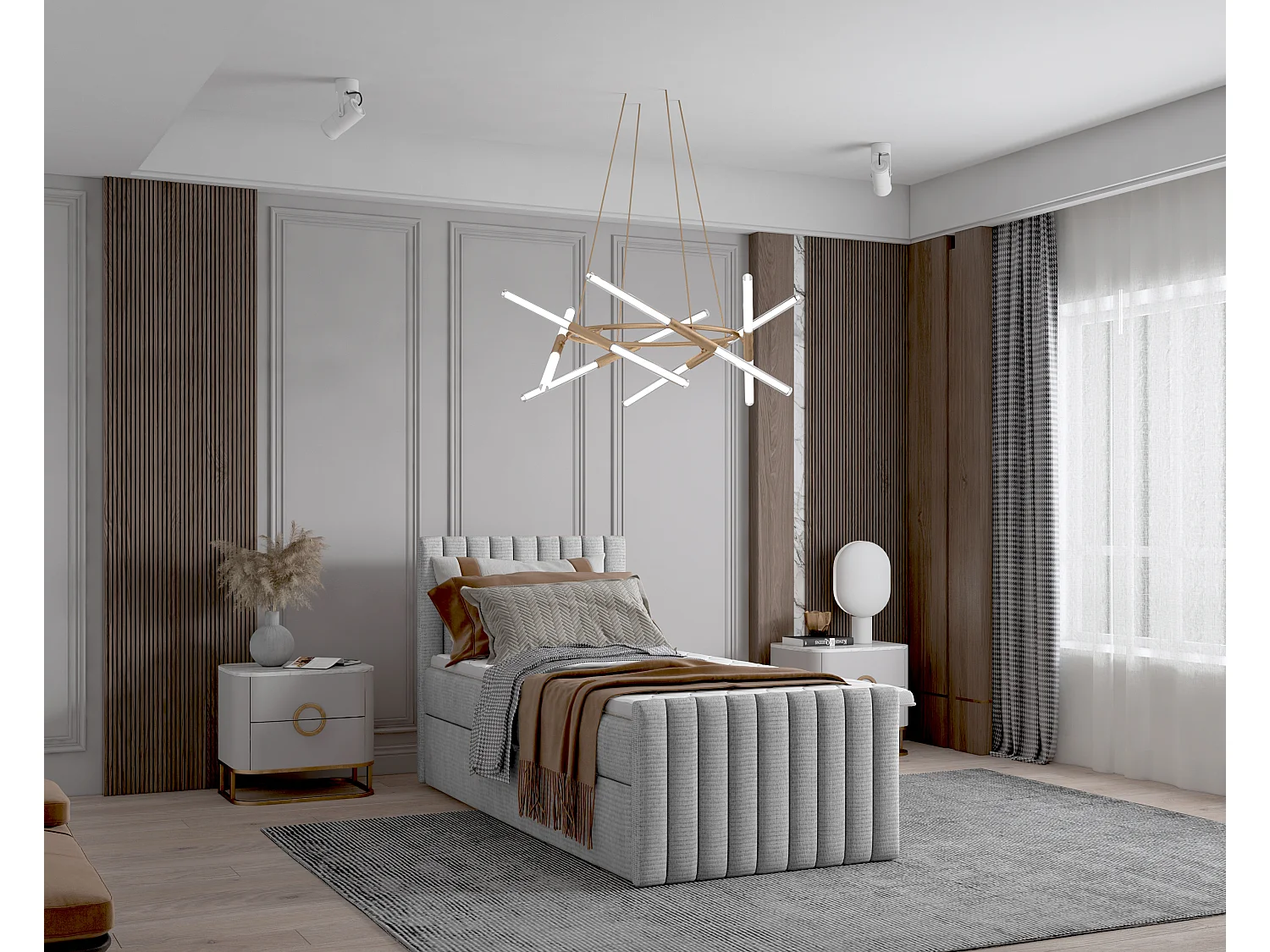 Łóżko kontynentalne boxspring DEMETER 90x200 cm w tkaninie FLOW 16 szarej 4882273 - obrazek 1