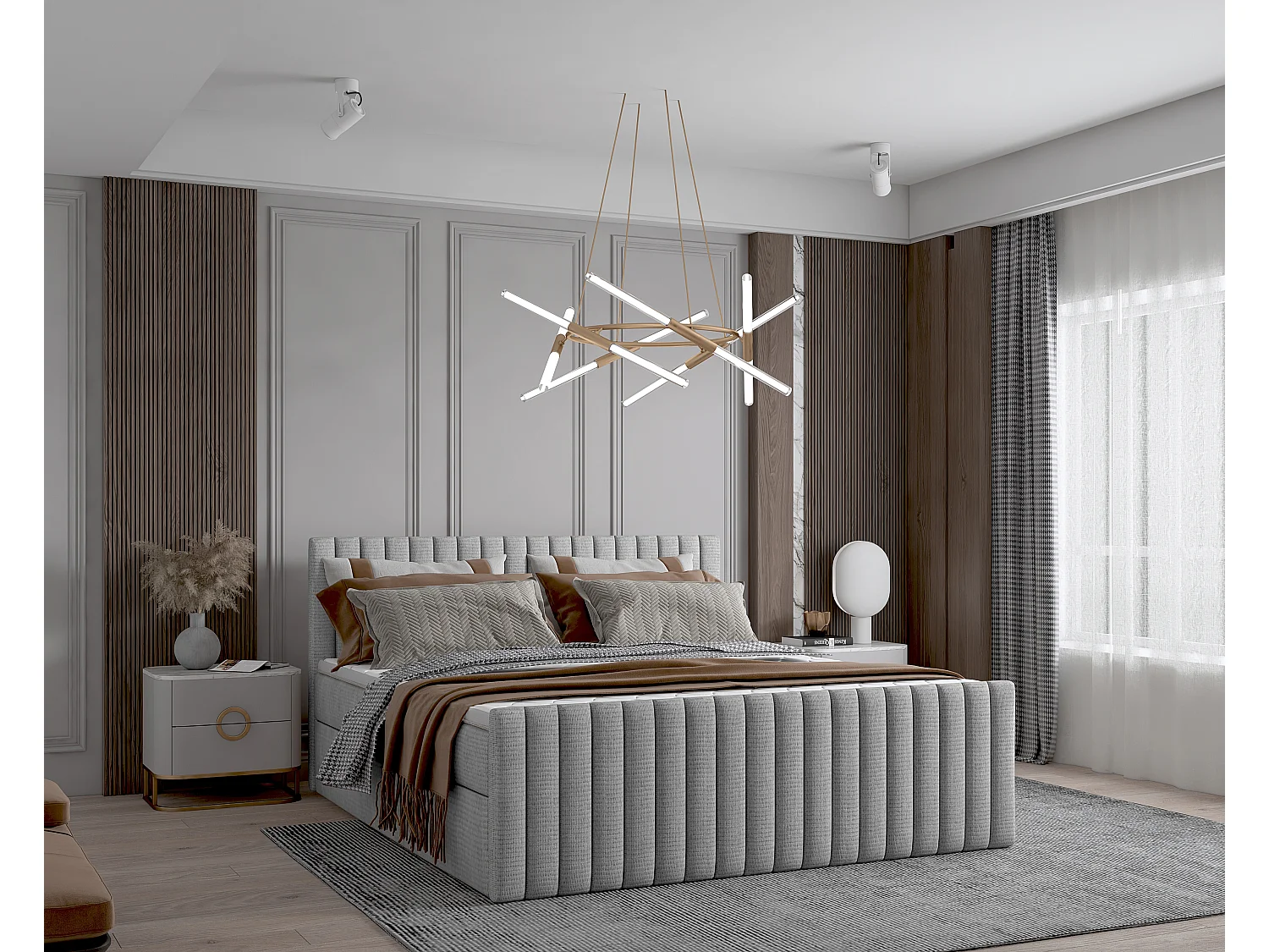 Łóżko kontynentalne boxspring DEMETER 160x200 cm w tkaninie FLOW 16 szarej 4882292 - obrazek 1