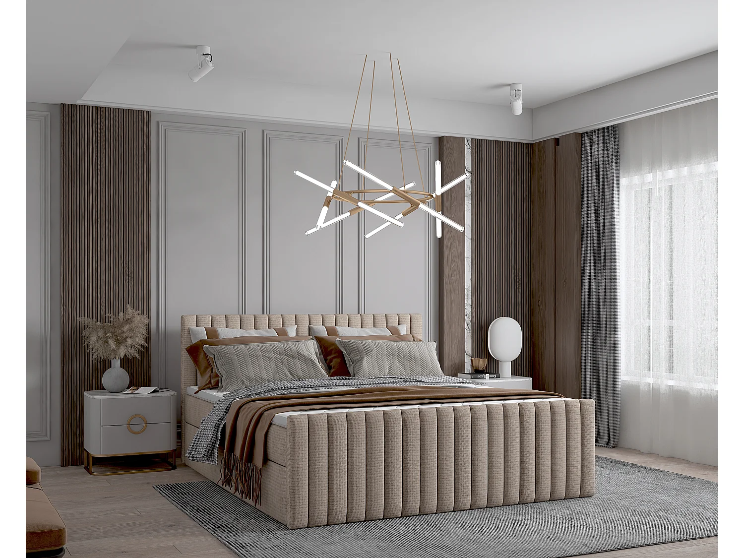 Łóżko kontynentalne boxspring DEMETER 200x200 cm w tkaninie FLOW 2 beżowej 4882294 - obrazek 1