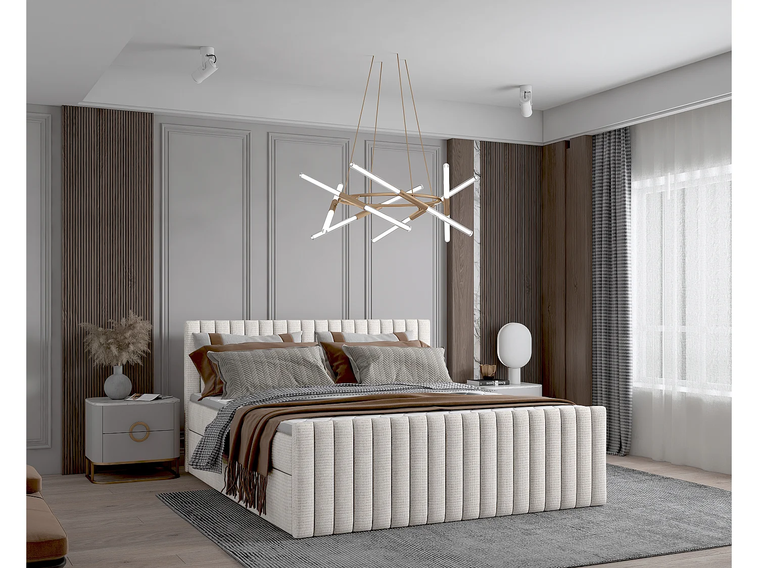 Łóżko kontynentalne boxspring DEMETER 120x200 cm w tkaninie FLOW 6 białej 4882298 - obrazek 1