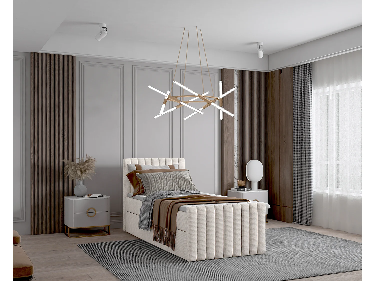 Łóżko kontynentalne boxspring DEMETER 90x200 cm w tkaninie FLOW 6 białej 4882299 - obrazek 1
