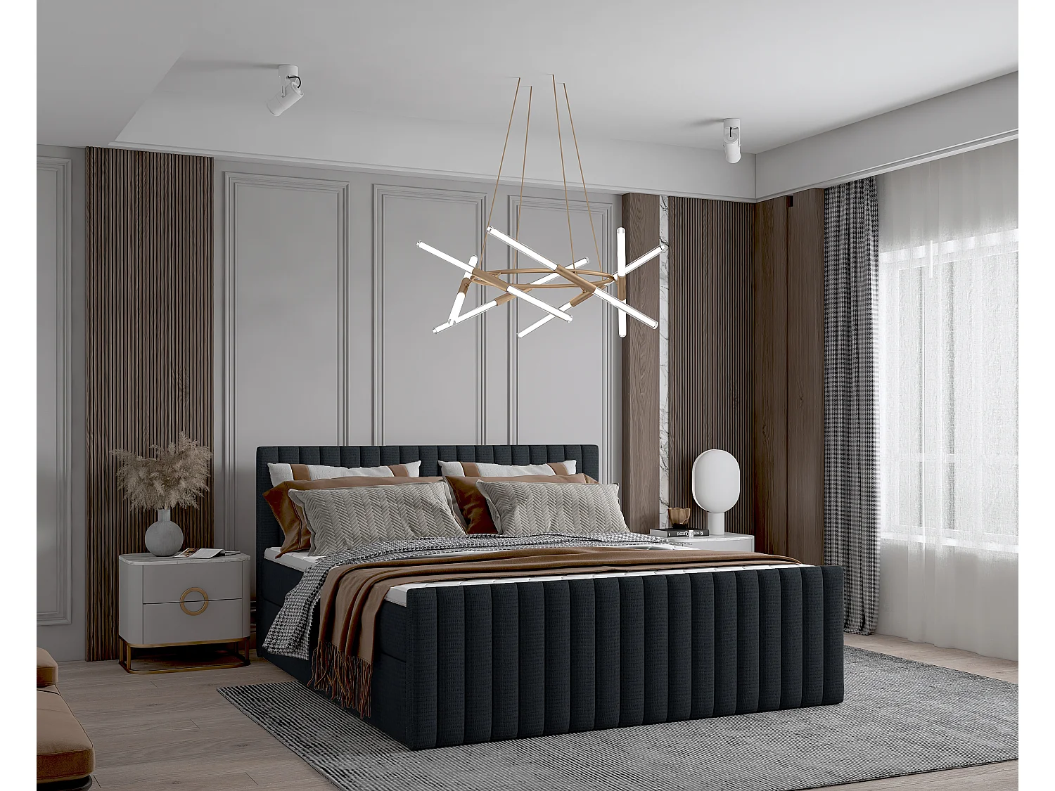 Łóżko kontynentalne boxspring DEMETER 140x200 cm w tkaninie FLOW 21 czarnej 4882302 - obrazek 1