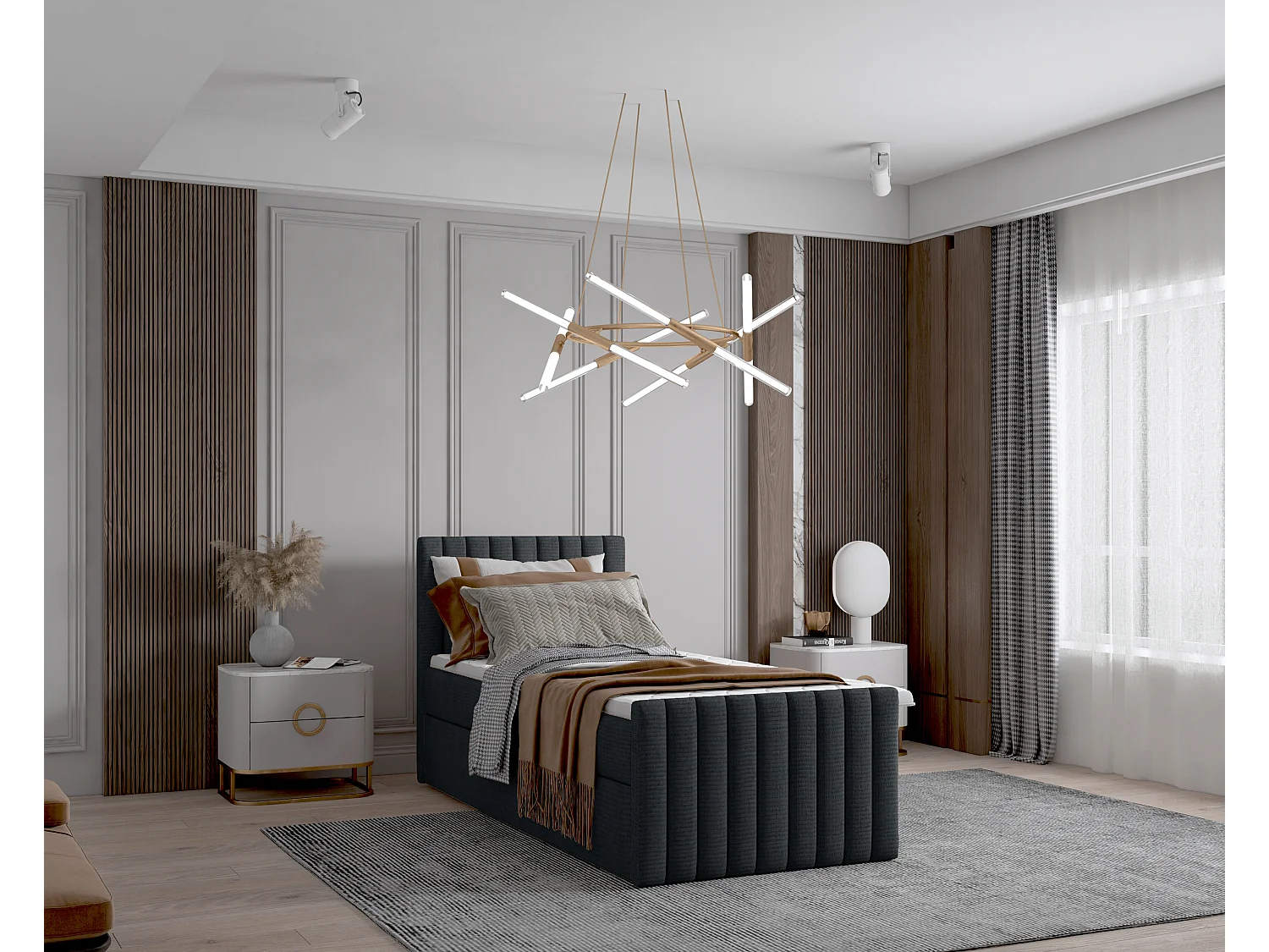 Łóżko kontynentalne boxspring DEMETER 90x200 cm w tkaninie FLOW 21 czarnej 4882293 - obrazek 1