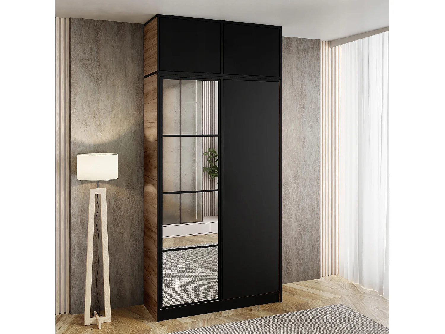 Garderoba z nadstawką EDEN 2D Dąb Craft Złoty + Czarny Wzór 4 4881112