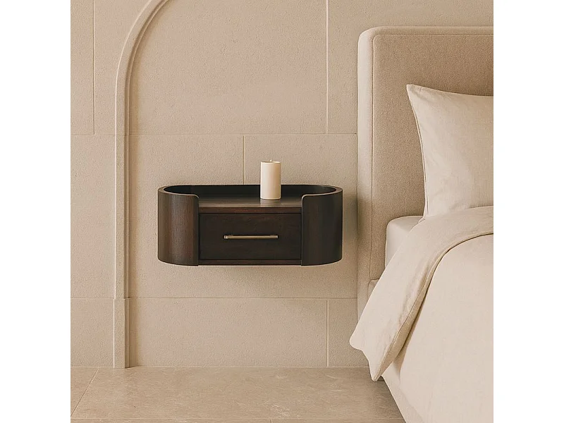 Artisan Furniture Szafka nocna ścienna Valencia z litego drewna mango, 1 szuflada, górna półka, ciemnobrązowa 4888041 - obrazek 1
