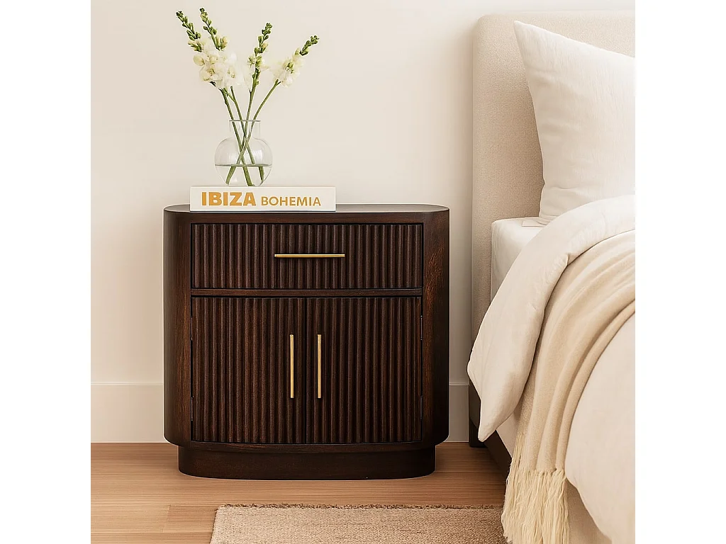Artisan Furniture Szafka nocna Milan z litego drewna mango, 1 szuflada, 2 drzwi z 2 półkami, czekoladowy brąz 4888035 - obrazek 1
