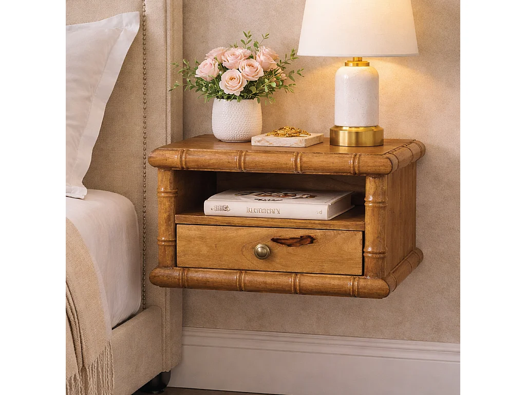 Artisan Furniture Szafka nocna Chunky z litego drewna mango, 1 szuflada, 1 otwarta półka, brązowa 4888050 - obrazek 1