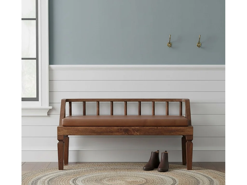 Artisan Furniture Ławka Bordeaux ze skóry, czekoladowo-brązowa, z litego drewna. 4888065
