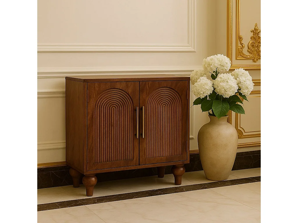 Artisan Furniture Kredens Arc Groove z litego drewna mango, 2 półki wewnętrzne, 2 drzwi z motywem łuku, brązowy 4888079
