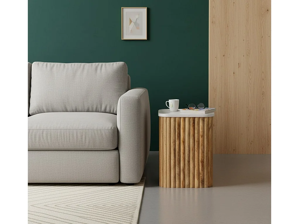 Artisan Furniture Stolik pomocniczy Chêneish z litego drewna mango z marmurowym blatem, jasnobrązowy 4888084