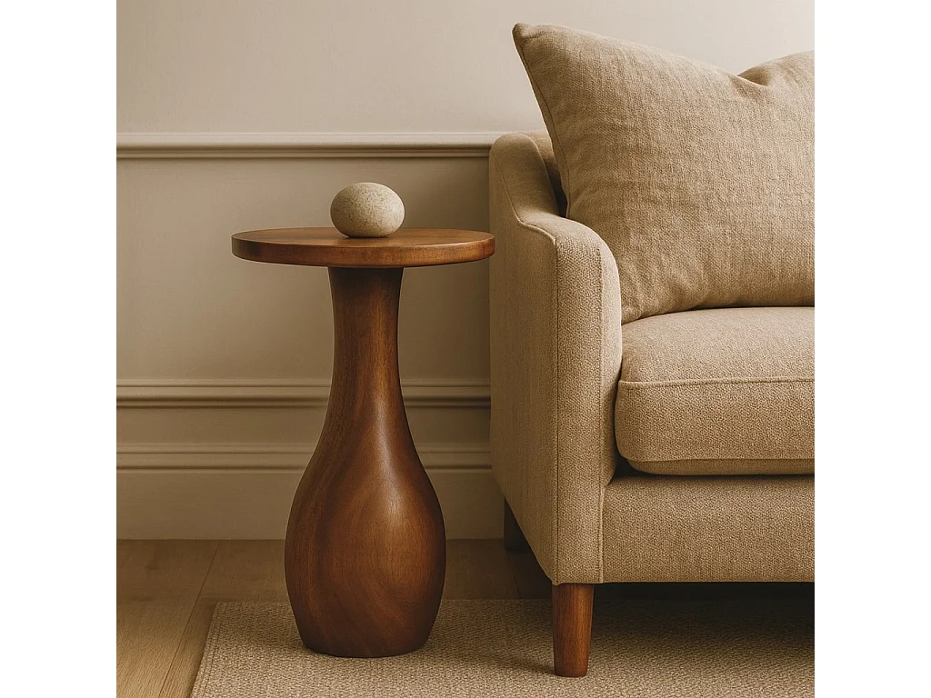Artisan Furniture Stolik pomocniczy Curved Base z litego drewna mango, górna półka, brązowy 4888086