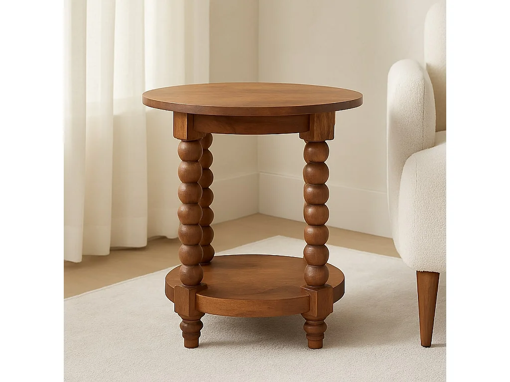 Artisan Furniture Okrągły stolik pomocniczy Burley Twist z litego drewna mango, schowek w dolnej części, brązowy 4888085