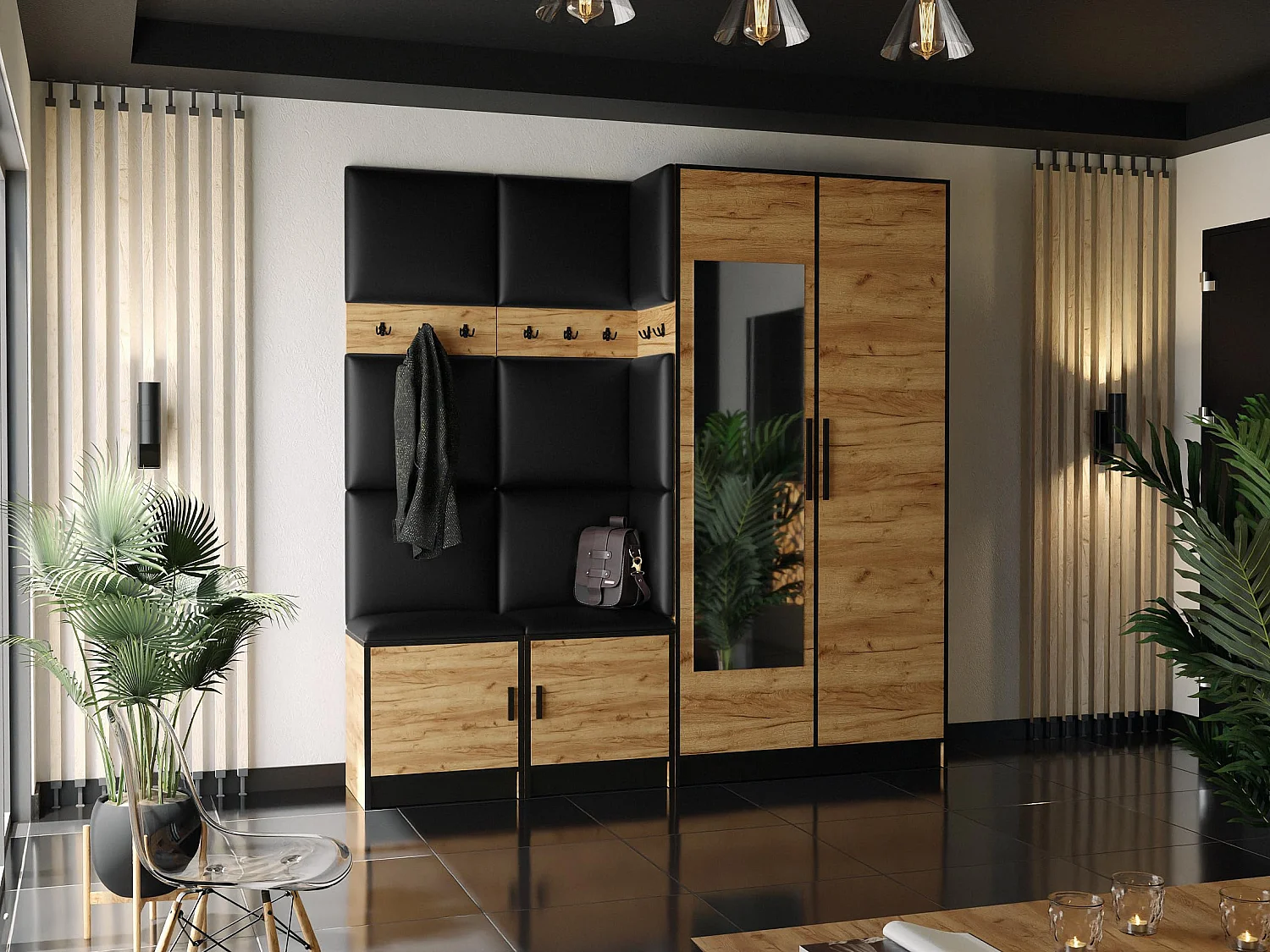 Garderoba ROJ 21 Dąb Craft Złoty + Ekoskóra Czarna 4896204 - obrazek 1