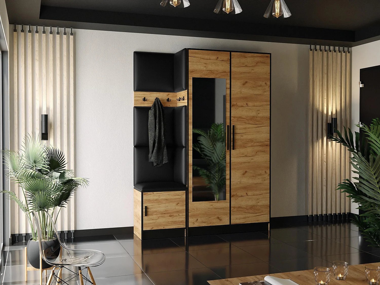 Garderoba ROJ 13 Dąb Craft Złoty + Ekoskóra Czarna 4896226 - obrazek 1