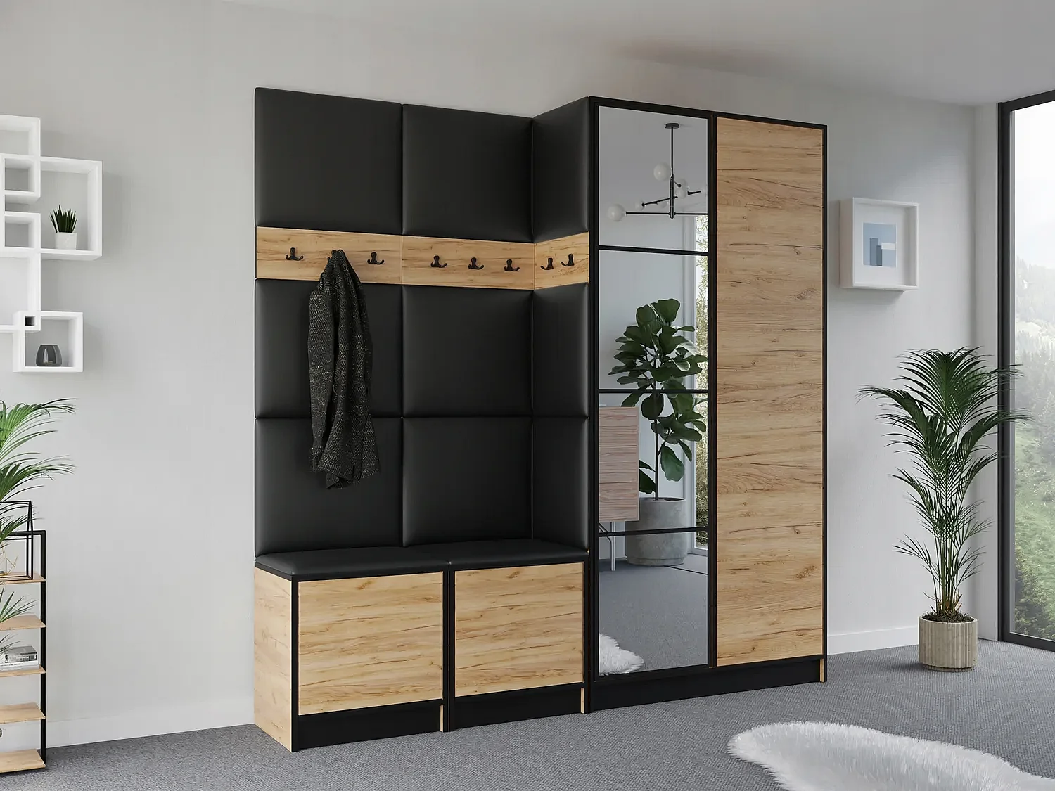 Garderoba EDEN 21 Dąb Craft Złoty + Ekoskóra Czarna 4896253 - obrazek 1