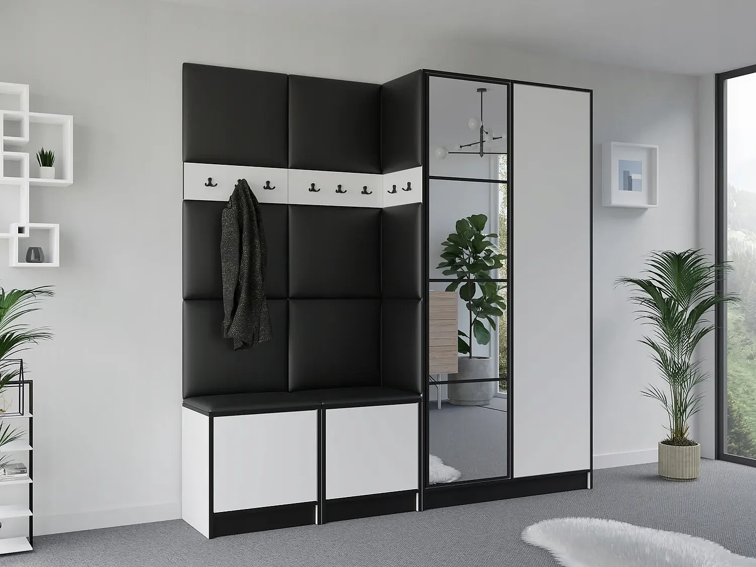 Garderoba EDEN 21 Biały + Ekoskóra Czarna 4896257 - obrazek 1