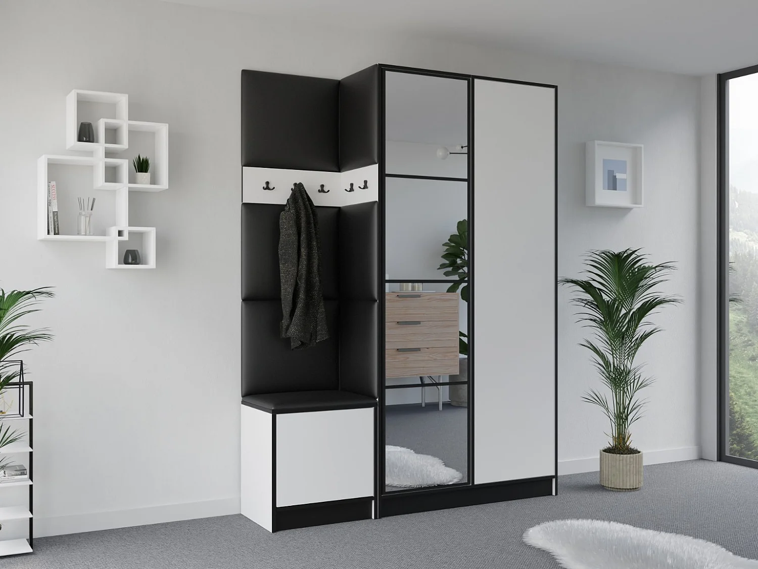 Garderoba EDEN 13 Biały + Ekoskóra Czarna 4896273 - obrazek 1