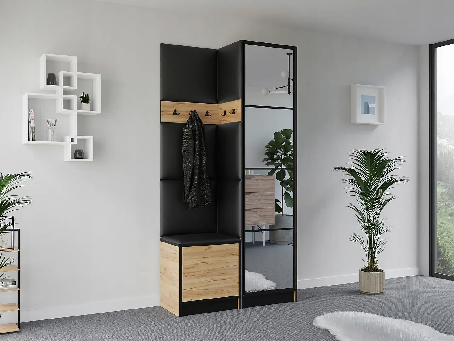 Garderoba EDEN 11 Dąb Craft Złoty + Ekoskóra Czarna 4896282 - obrazek 1