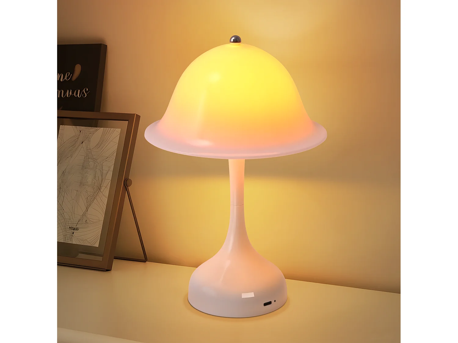 Bezprzewodowa biała lampa stołowa LED Nettlife – dotykowa lampka nocna z 3 ściemnialnymi kolorami, ładowana przez USB, nowoczesna do salonu i sypialni 4860906 - obrazek 1