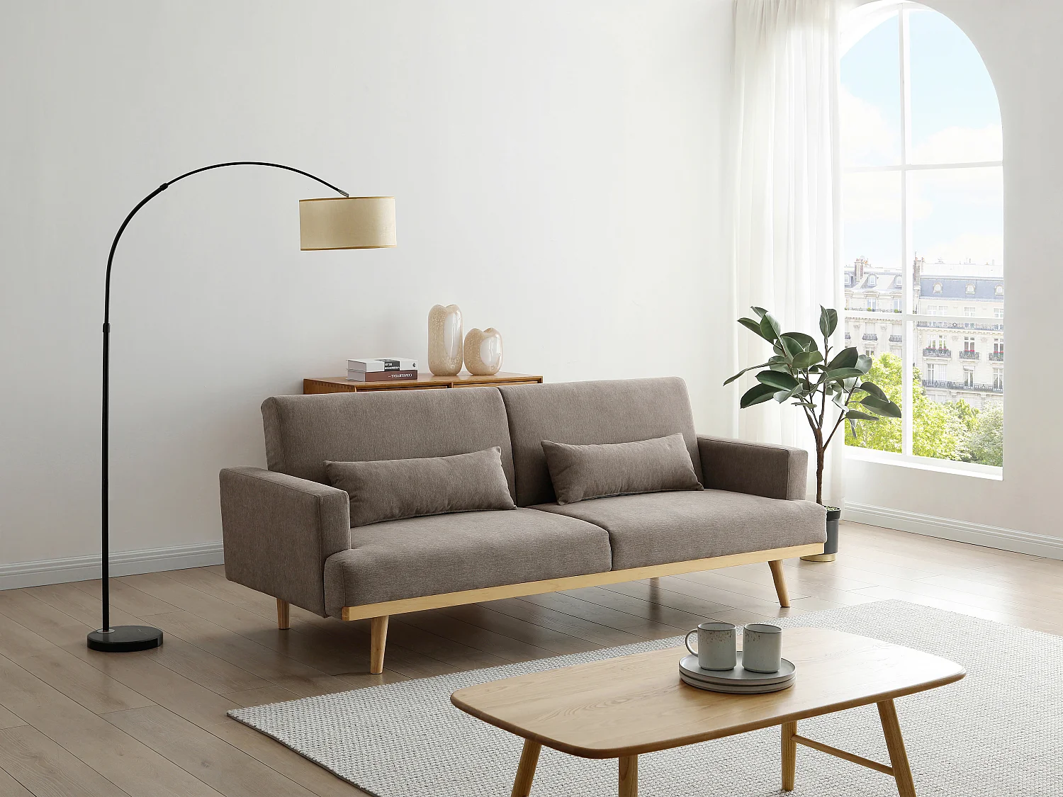 Kanapa 3-osobowa typu express z tkaniny w kolorze taupe ESME 4814417 - obrazek 1
