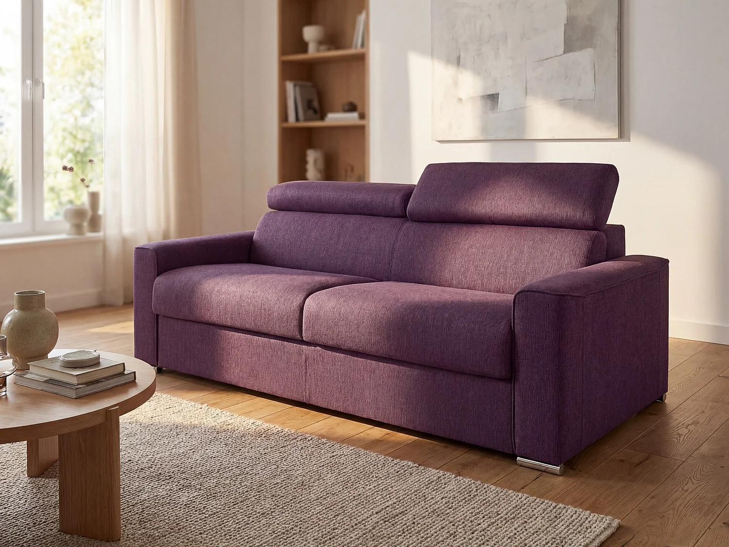 Kanapa 2-osobowa rozkładana typu express z tkaniny VIZIR - kolor fioletowy - pow. spania: 120 cm - Materac 22 cm 137803 - obrazek 1