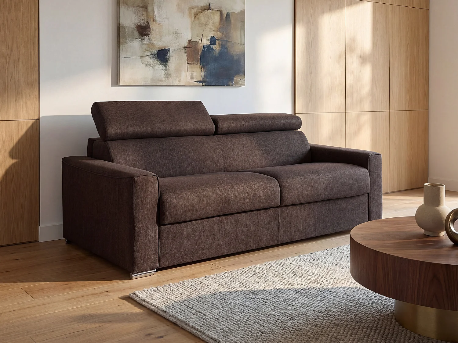 Kanapa 2-osobowa rozkładana typu express z tkaniny VIZIR - kolor brązowy - pow. spania: 120 cm - Materac 18 cm 90915 - obrazek 1