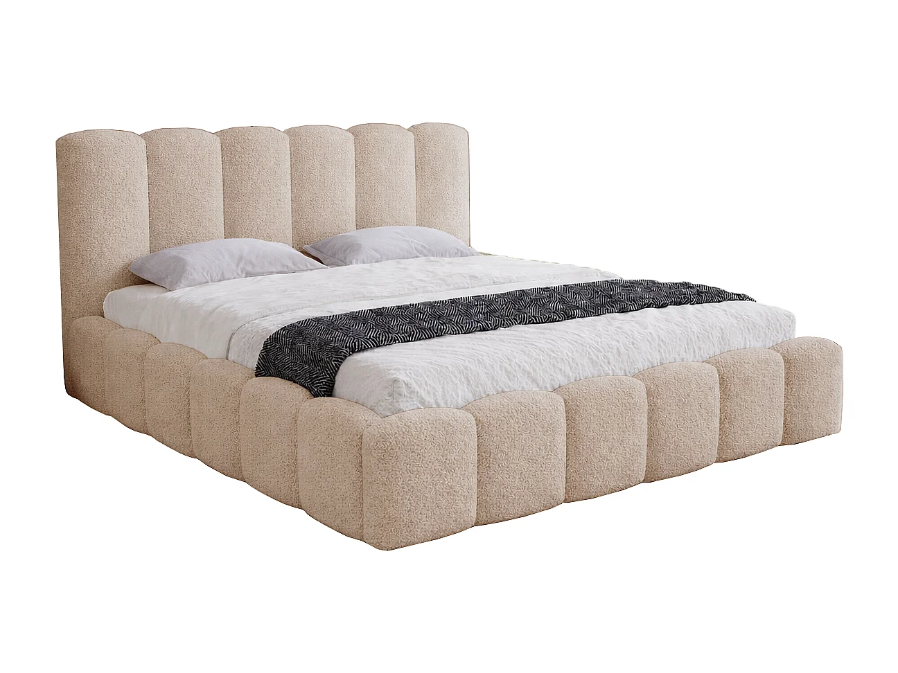 Łóżko dwuosobowe 180x200 Florent - łóżko z pojemnikiem i stelażem metalowym - boucle, beżowy (Lambi 6) 4901587 - obrazek 1