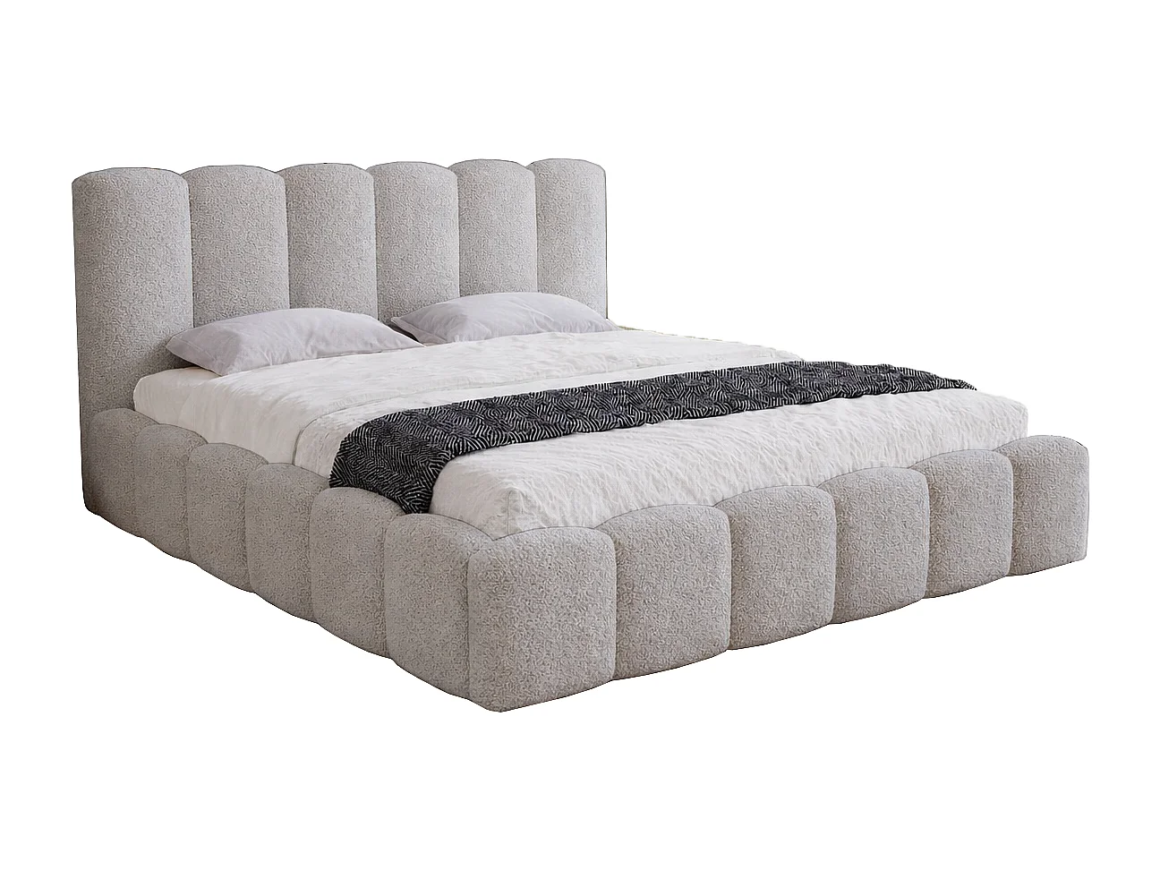 Łóżko dwuosobowe 160x200 Florent - łóżko z pojemnikiem i stelażem metalowym - boucle, jasny szary (Lambi 11) 4901646 - obrazek 1