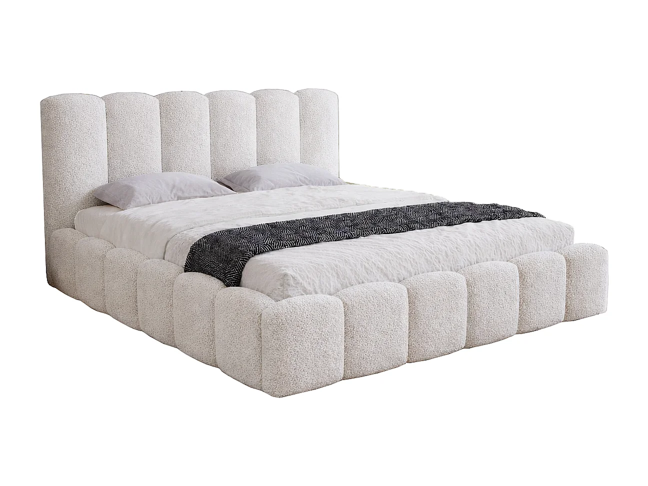 Łóżko dwuosobowe 200x200 Florent - łóżko z pojemnikiem i stelażem metalowym - boucle, kremowy (Lambi 1) 4901653 - obrazek 1