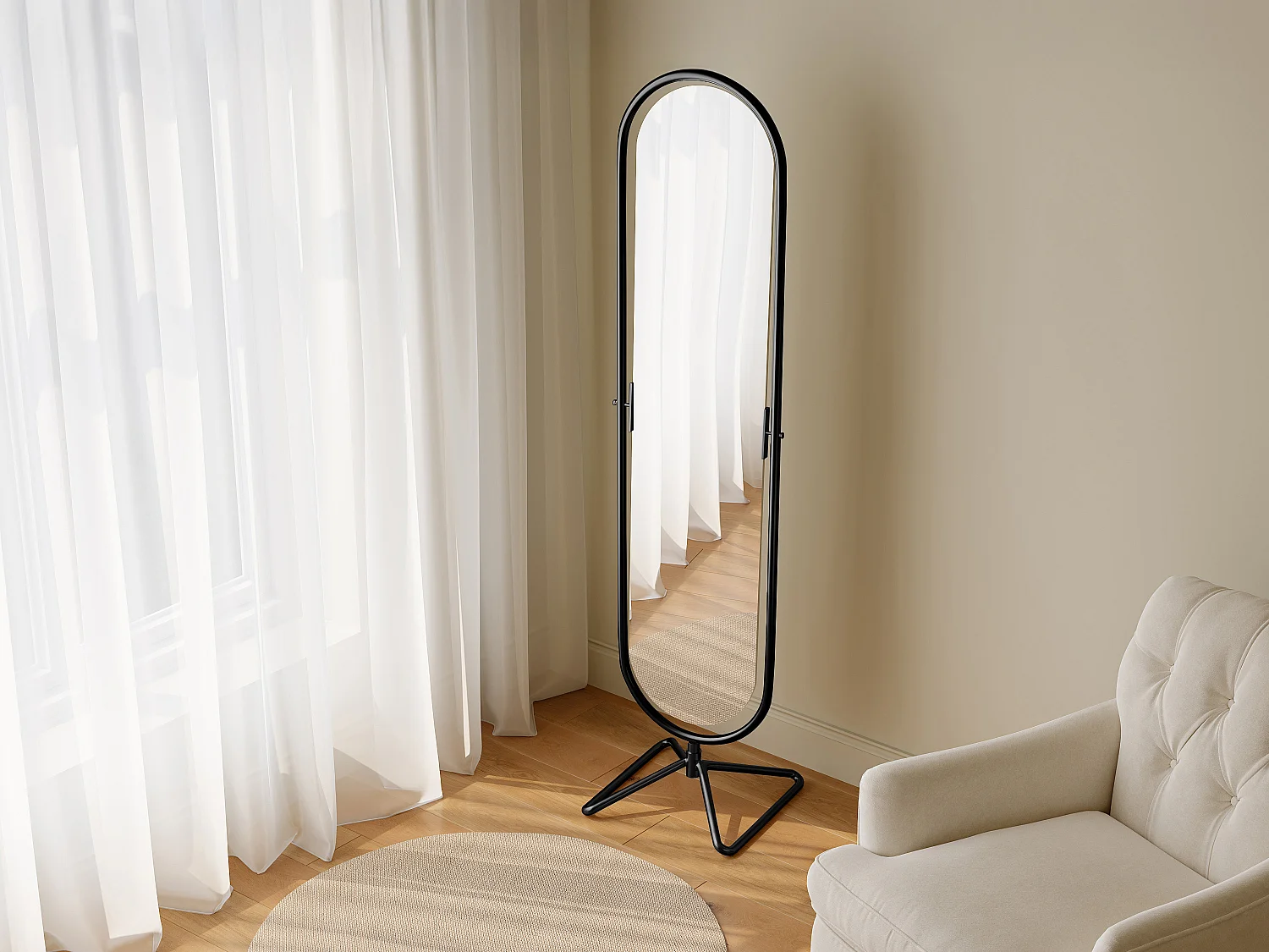 Lustro obrotowe stojące na metalowej podstawie – szer. 40 x wys. 169 cm – Czarne – ASATU 4812103