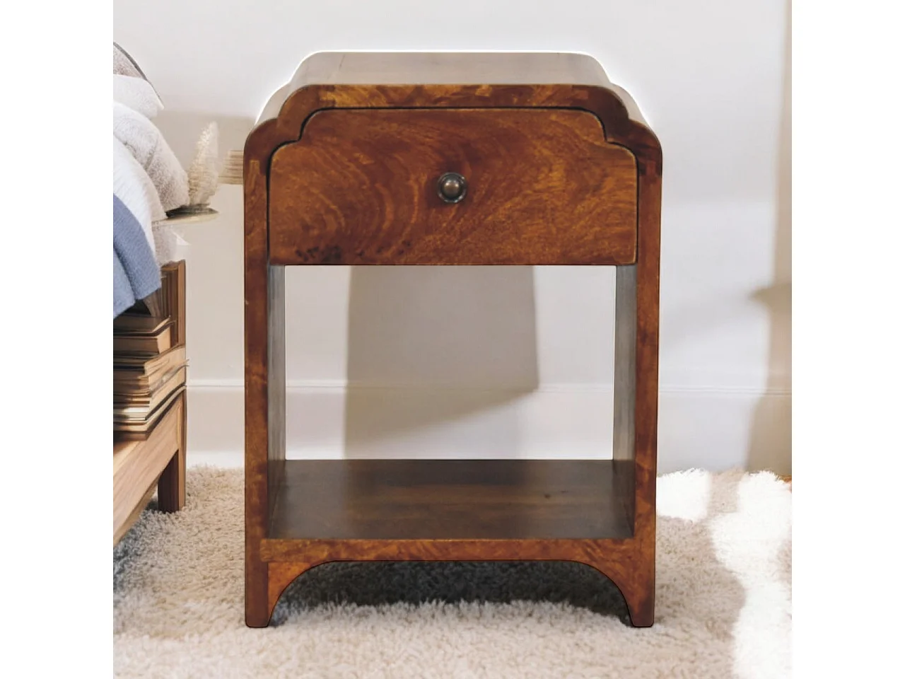 Artisan Furniture Solid Wood Mini Newton Chest of Drawers in Chestnut, 1 Drawer and Open Shelf, Dark Brown 4421661 - obrazek 1