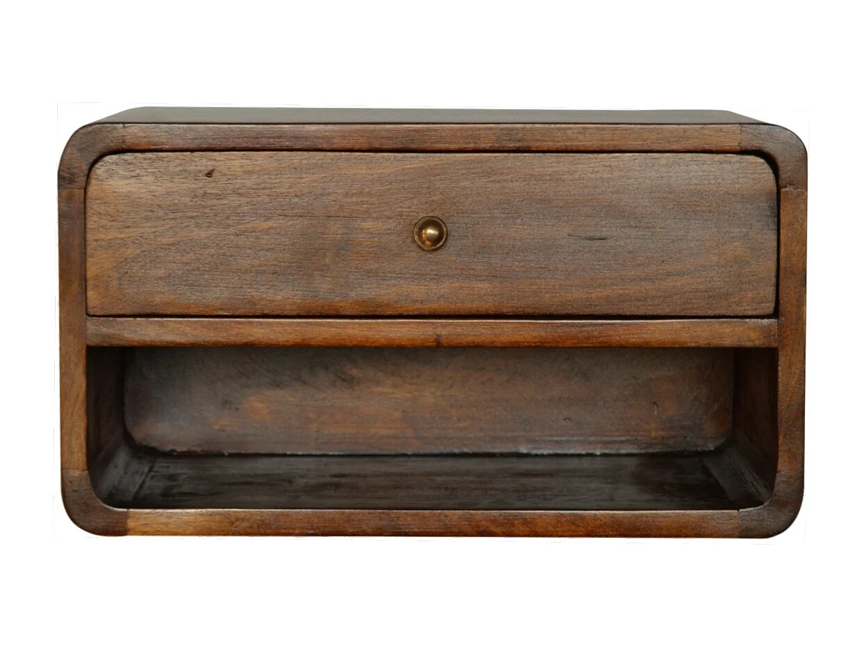Szafka nocna Floating Curved z drewna kasztanowego Artisan Furniture, 1 szuflada, 1 otwarta półka, gładka brązowa 3479955